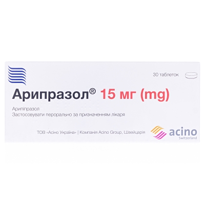 АРИПРАЗОЛ® таблетки, по 15 мг, по 10 таблеток у блістері, по 3 блістери у картонній пачці